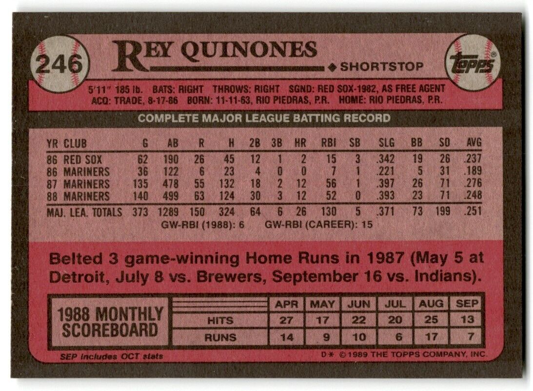 1989 Topps Rey Quinones Seattle Mariners #246