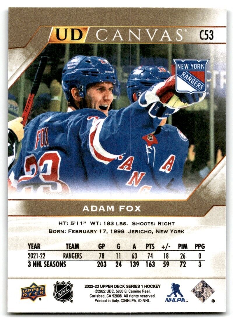 2021-22 Upper Deck UD Canvas Adam Fox New York Rangers #C53