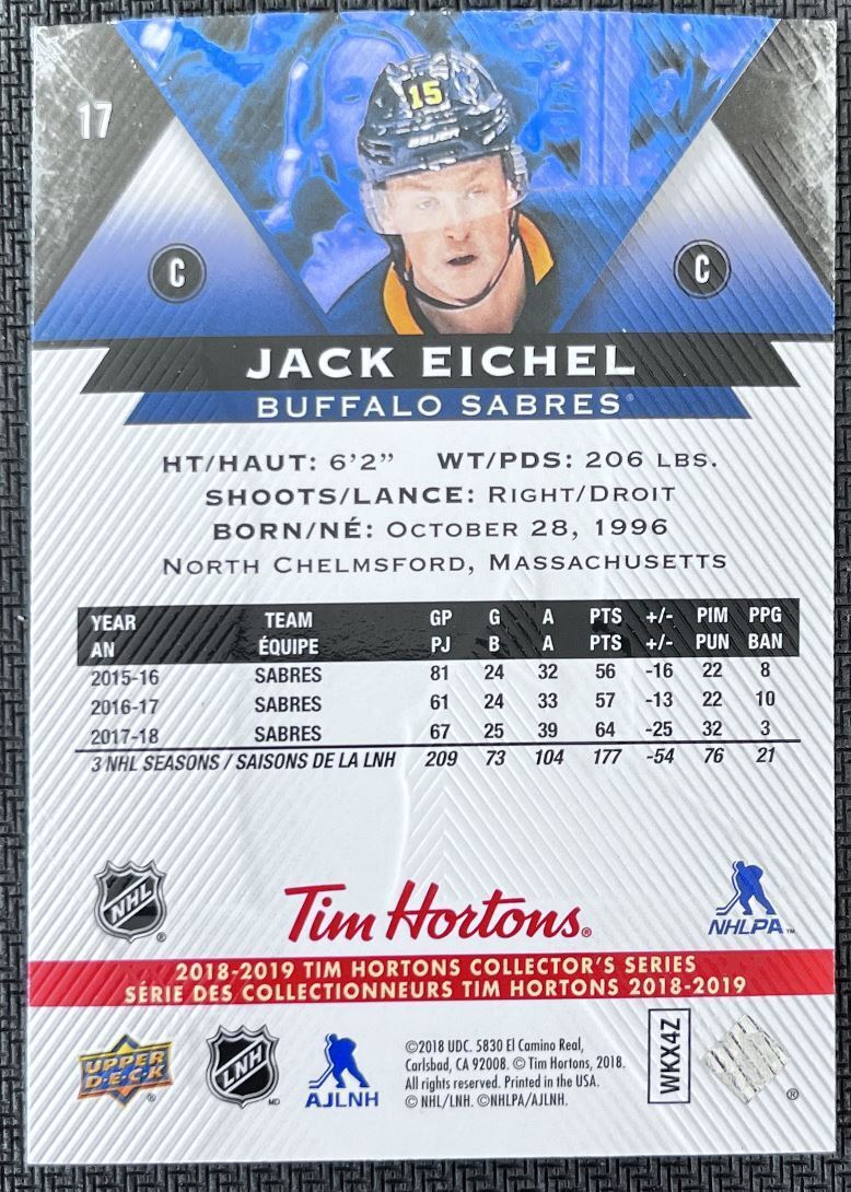 2018-19 Upper Deck Tim Hortons Jack Eichel Buffalo Sabres #15