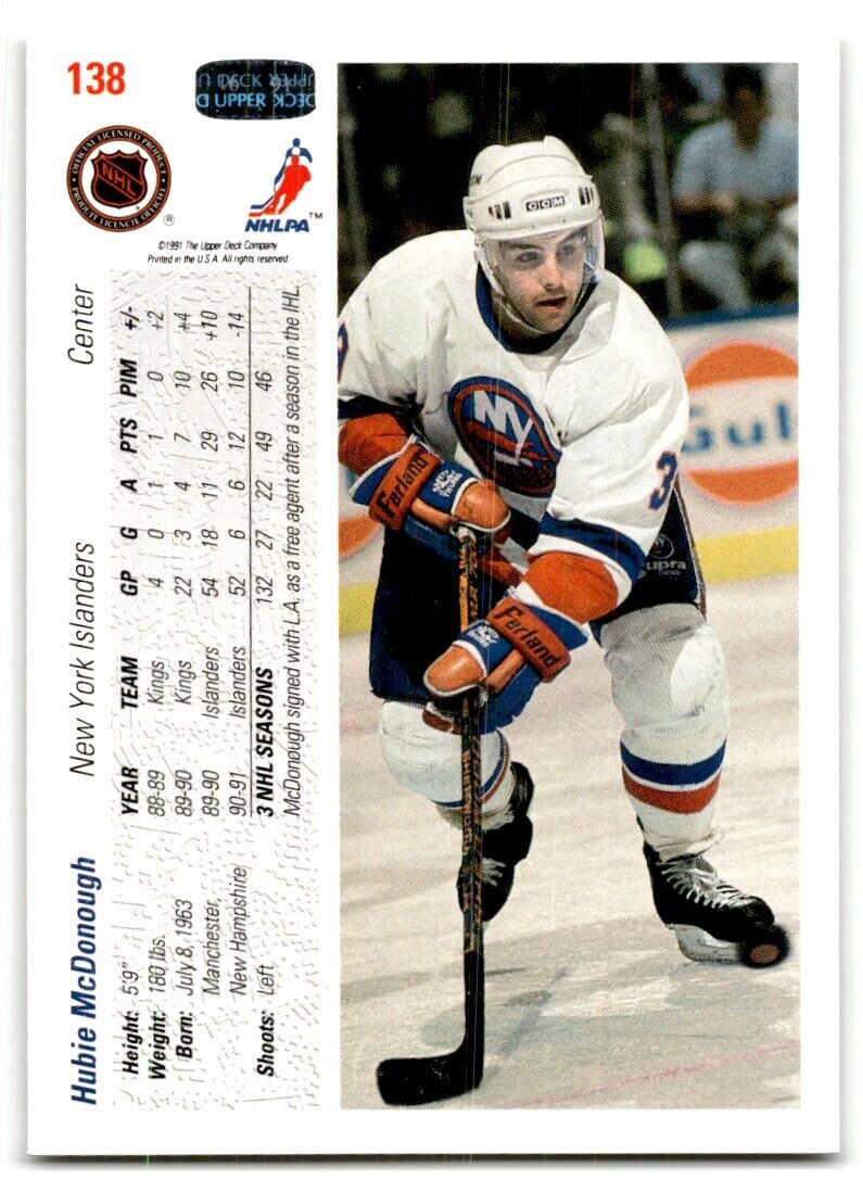 1991-92 Upper Deck Hubie McDonough New York Islanders #138