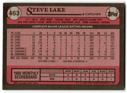 1989 Topps Steve Lake St. Louis Cardinals #463