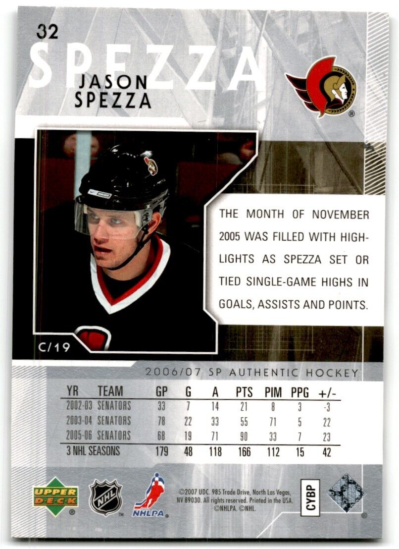 2006-07 SP Authentic Jason Spezza Ottawa Senators #32