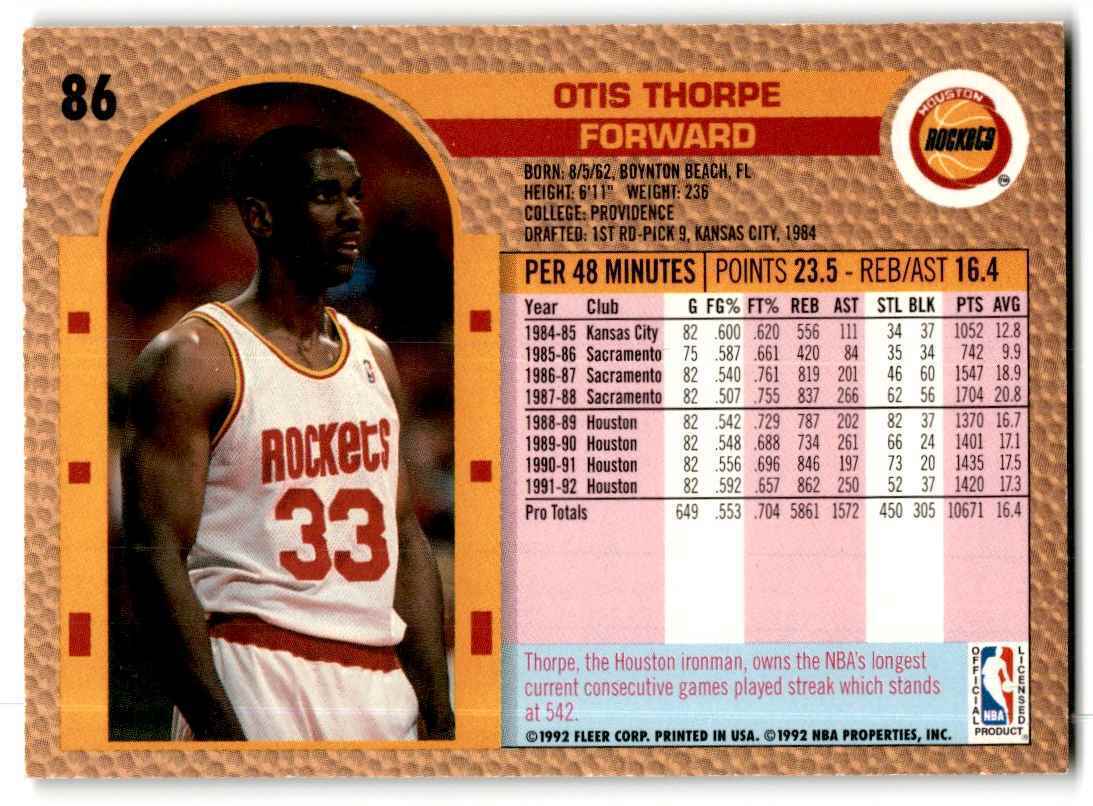 1992-93 Fleer Otis Thorpe Houston Rockets #86