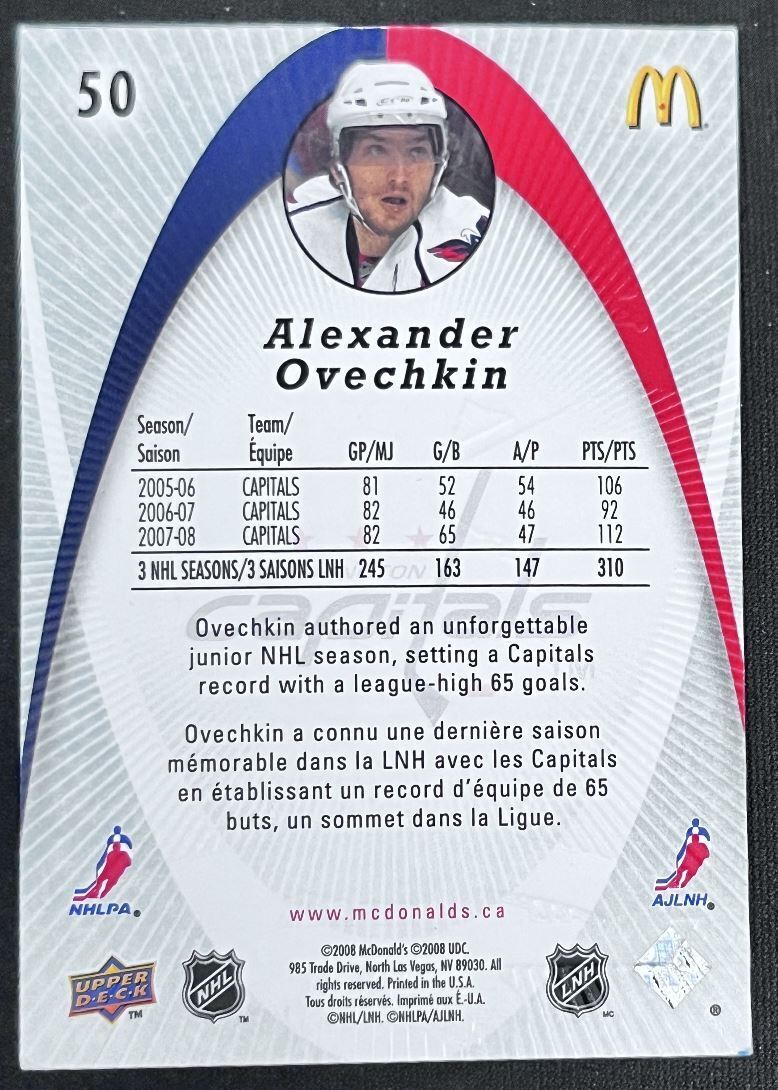 2008-09 McDonald's Upper Deck Alexander Ovechkin Washington Capitals #50