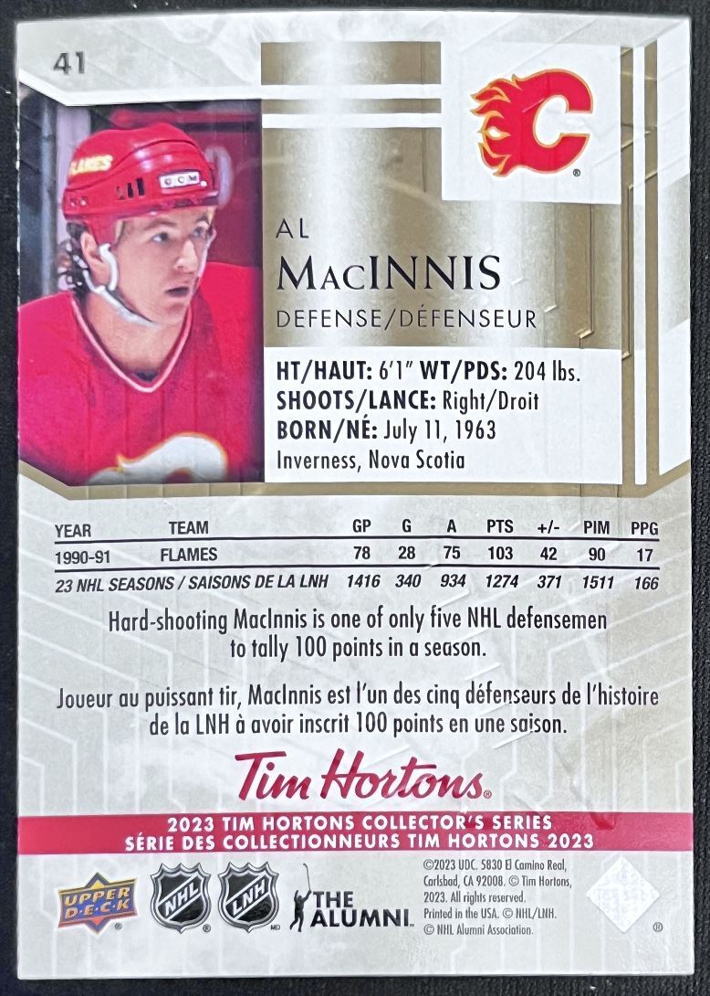 2023-24 Upper Deck Tim Hortons Legends Tim Horton Macinnis Al Calgary Flames #41