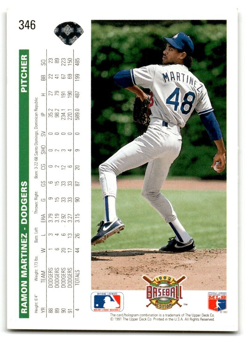 1992 Upper Deck Ramon Martinez Los Angeles Dodgers #346