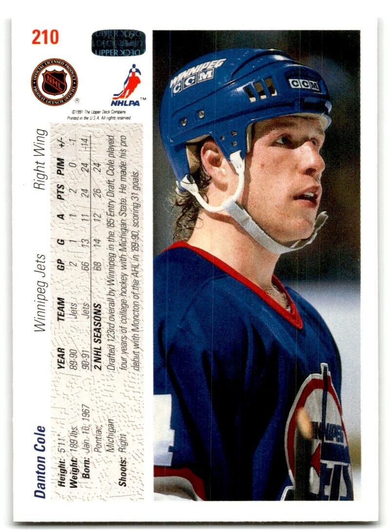 1991-92 Upper Deck French Danton Cole Winnipeg Jets #210