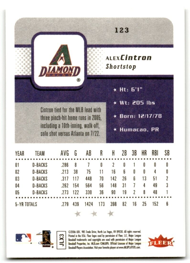 2006 Fleer Alex Cintron Arizona Diamondbacks #123