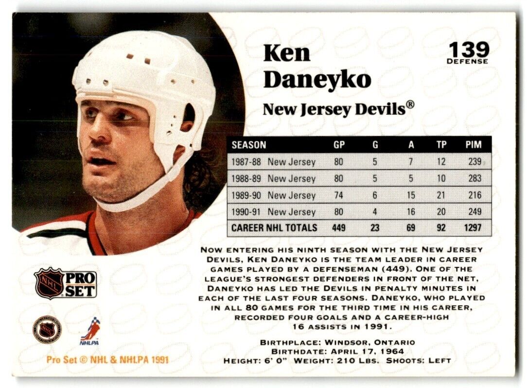 1991-92 Pro Set Ken Daneyko New Jersey Devils #139