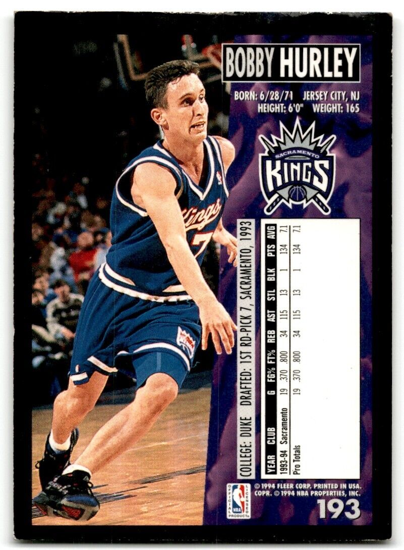 1994-95 Fleer Bobby Hurley Sacramento Kings #193