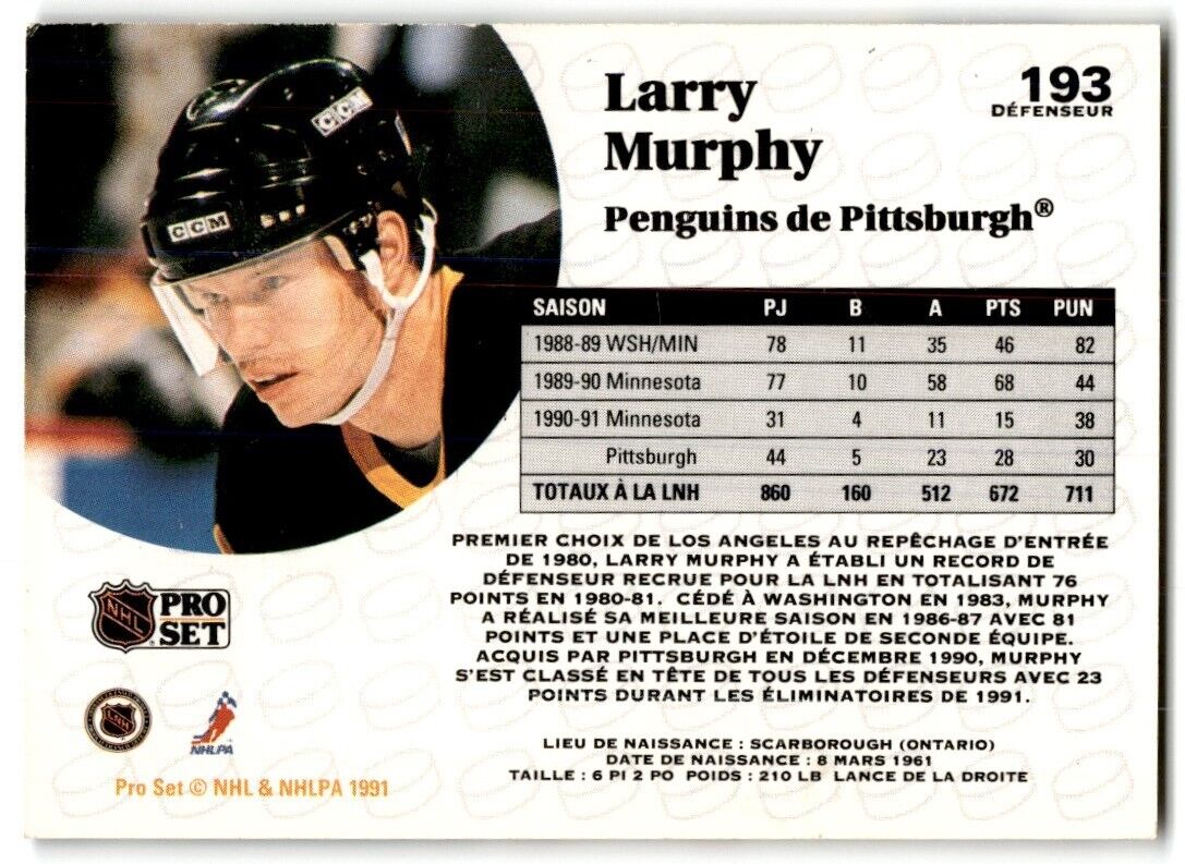 1991-92 Pro Set Larry Murphy Pittsburgh Penguins #193