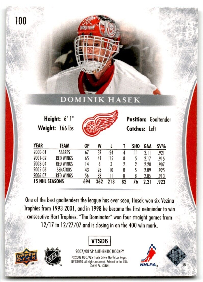 2007-08 SP Authentic Dominik Hasek Detroit Red Wings #100