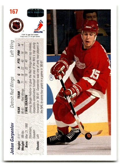 1991-92 Upper Deck Johan Garpenlov Detroit Red Wings #167B