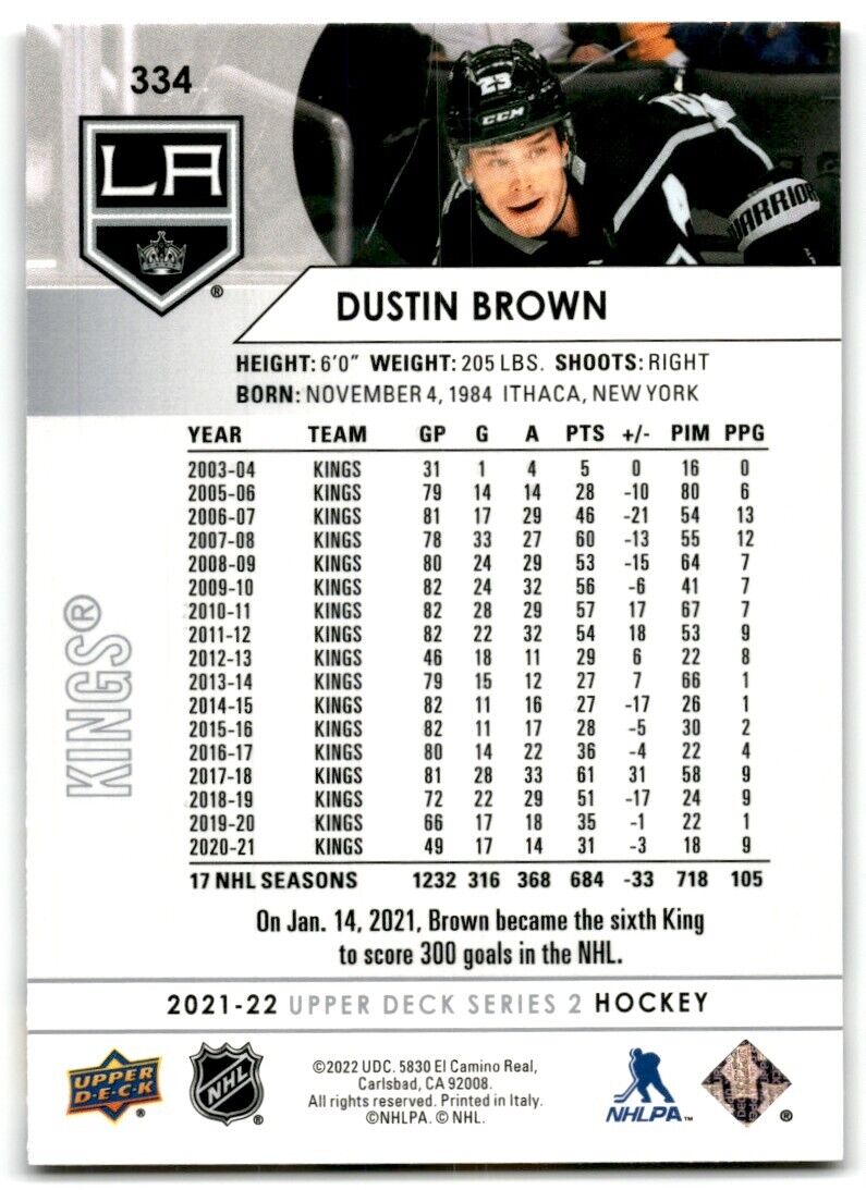 2021-22 Upper Deck Dustin Brown Los Angeles Kings #334