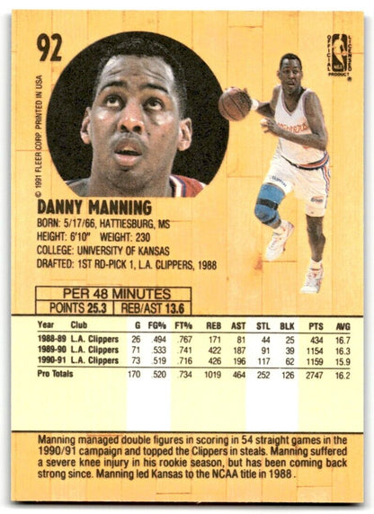 1991-92 Fleer Danny Manning Los Angeles Clippers #92