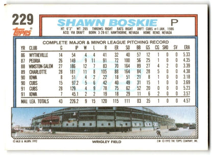 1992 Topps Shawn Boskie Chicago Cubs #229