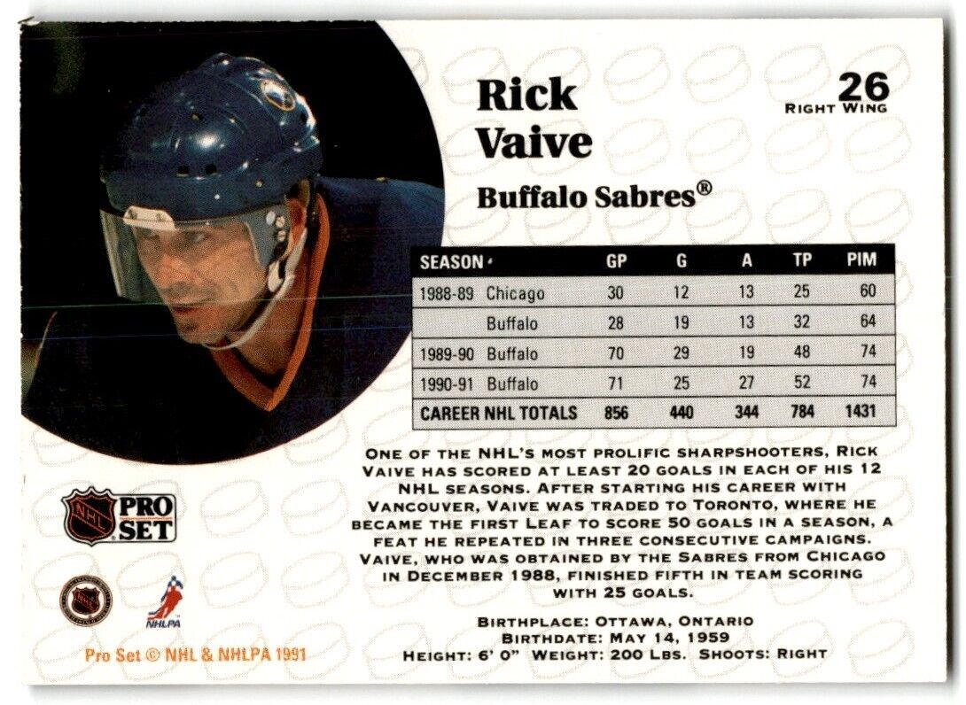 1991-92 Pro Set Rick Vaive Buffalo Sabres #26