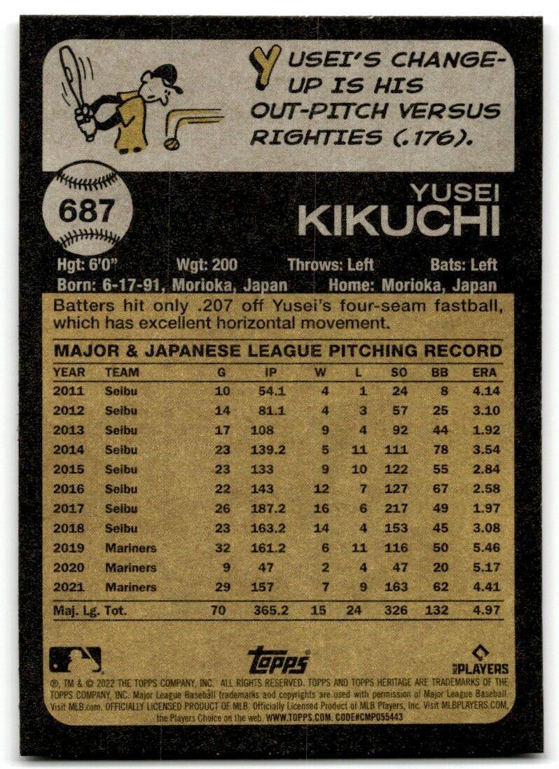 2022 Topps Heritage High Number Yusei Kikuchi Toronto Blue Jays #687