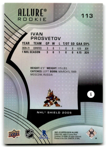 2021-22 Upper Deck Allure Ivan Prosvetov Rookie Arizona Coyotes #113