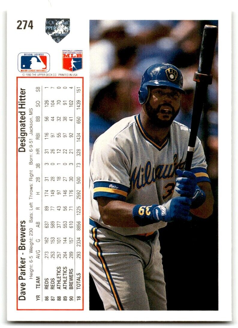 1991 Upper Deck Dave Parker Milwaukee Brewers #274