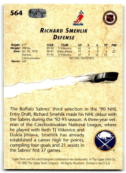 1992-93 Upper Deck Richard Smehlik Rookie Buffalo Sabres #564