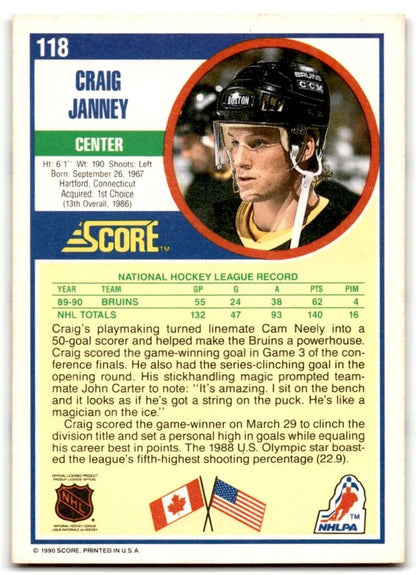 1990-91 Score Craig Janney Boston Bruins #118