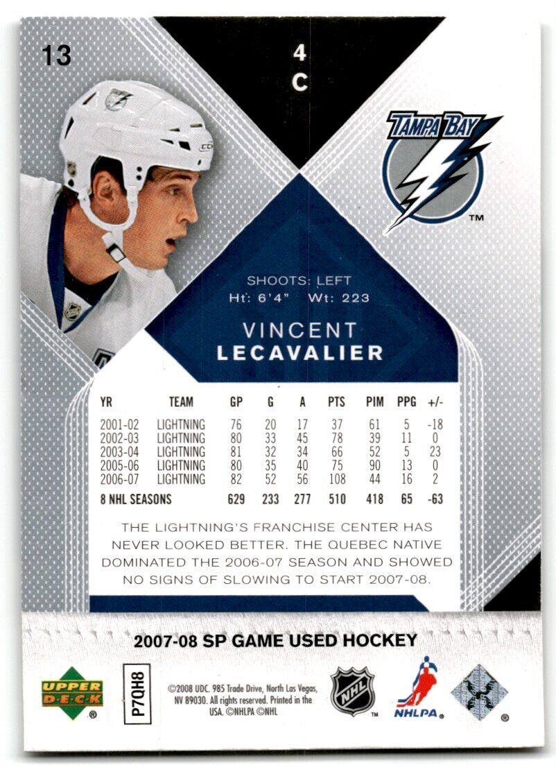 2007-08 SP Authentic Vincent Lecavalier Tampa Bay Lightning #13