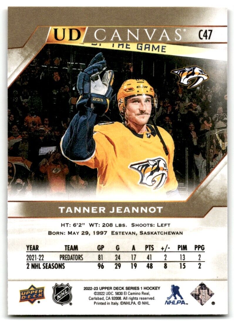 2021-22 Upper Deck UD Canvas Tanner Jeannot Rookie Nashville Predators #C47