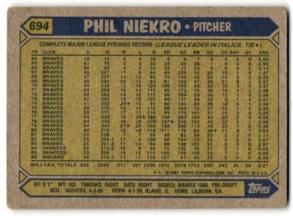 1987 Topps Phil Niekro Cleveland Indians #694