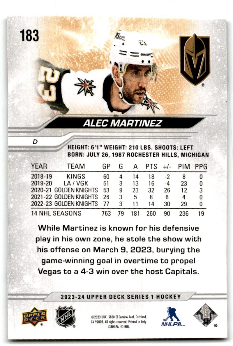 2023-24 Upper Deck Alec Martinez Vegas Golden Knights #183