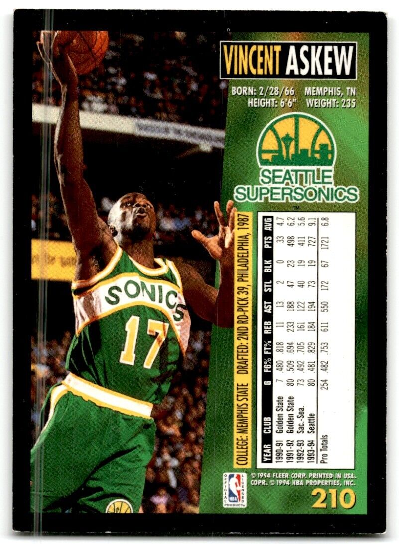 1994-95 Fleer Vincent Askew Seattle SuperSonics #210