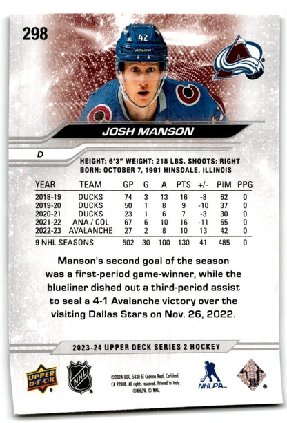 2023-24 Upper Deck Josh Manson Colorado Avalanche #298