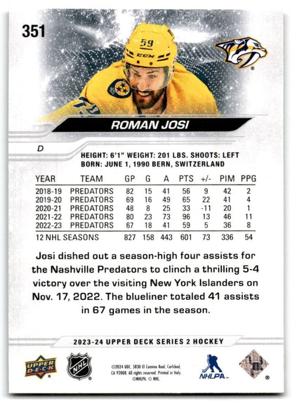 2023-24 Upper Deck Roman Josi Nashville Predators #351