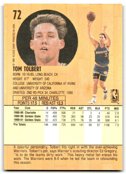 1991-92 Fleer Tom Tolbert Golden State Warriors #72