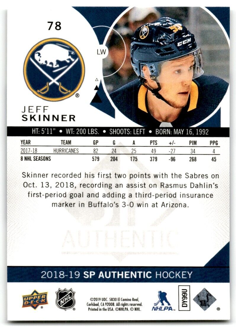 2018-19 SP Authentic Jeff Skinner Buffalo Sabres #78