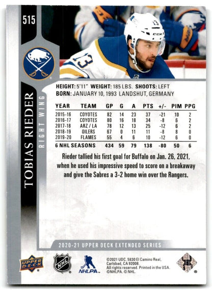 2020-21 Upper Deck Tobias Rieder Buffalo Sabres #515