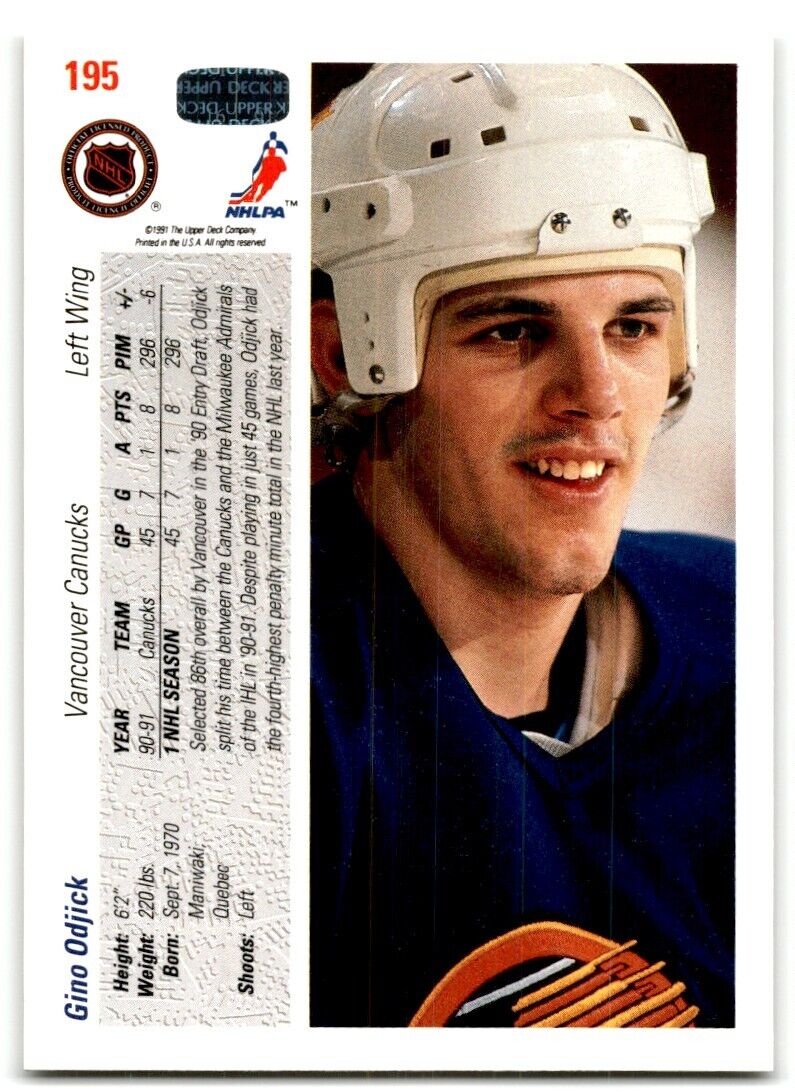 1991-92 Upper Deck Gino Odjick Vancouver Canucks #195B