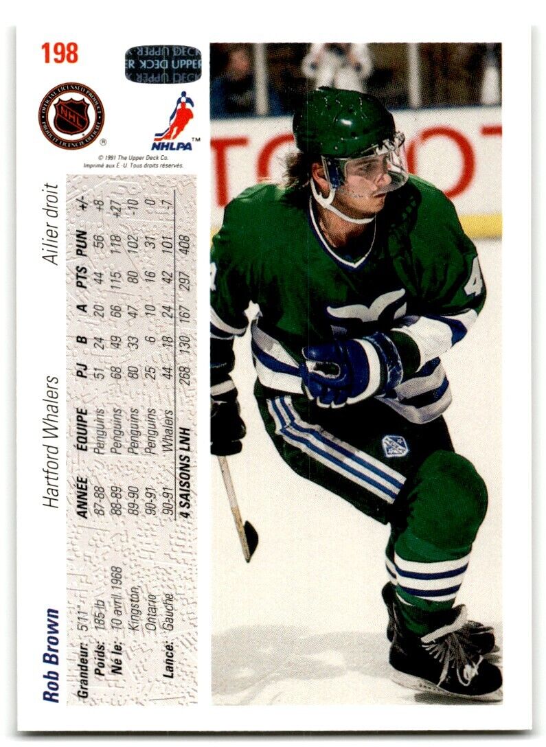 1991-92 Upper Deck Rob Brown Hartford Whalers #198