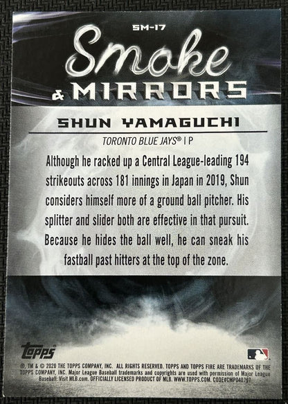 2020 Topps Fire Smoke and Mirrors Gold Minted Shun Yamaguchi Rookie Toronto Blue