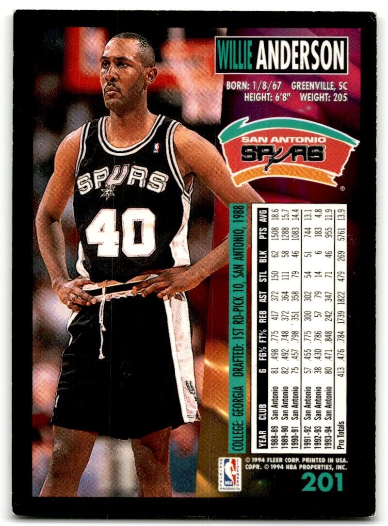 1994-95 Fleer Willie Anderson San Antonio Spurs #201