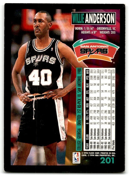 1994-95 Fleer Willie Anderson San Antonio Spurs #201