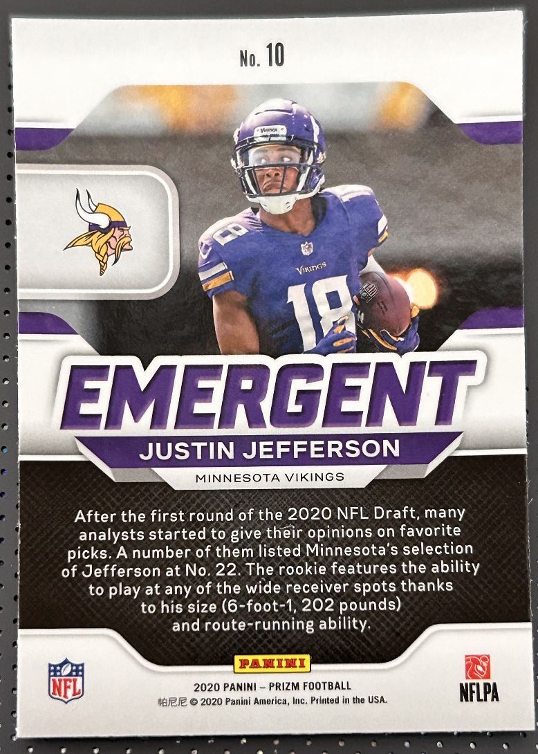 2020 Panini Prizm Emergent Rookie RC Justin Jefferson Rookie Minnesota Vikings