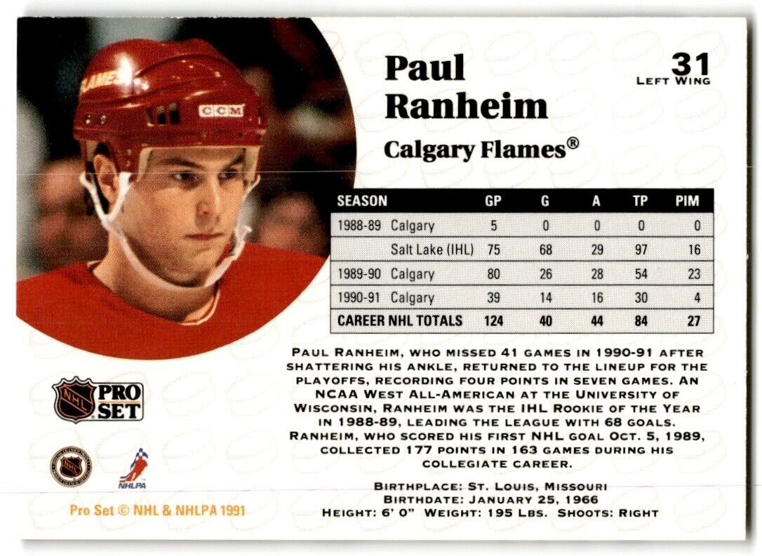 1991-92 Pro Set Paul Ranheim Calgary Flames #31