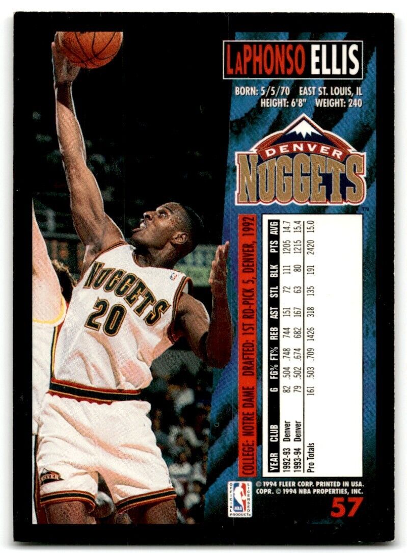 1994-95 Fleer LaPhonso Ellis Denver Nuggets #57