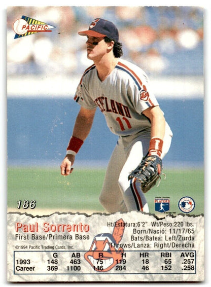 1994 Pacific Crown Collection Paul Sorrento Cleveland Indians #186