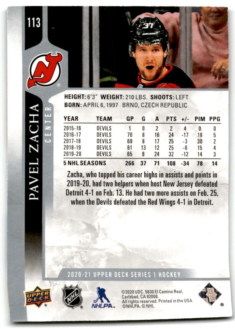 2020-21 Upper Deck Pavel Zacha New Jersey Devils #113