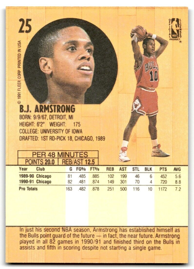 1991-92 Fleer B.J. Armstrong Chicago Bulls #25