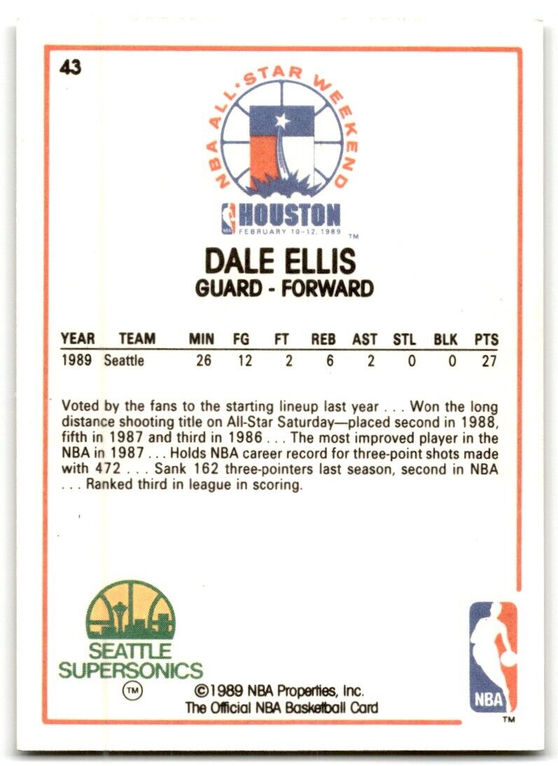 1989-90 Hoops All-Star Panels Perforated Dale Ellis Seattle SuperSonics #43