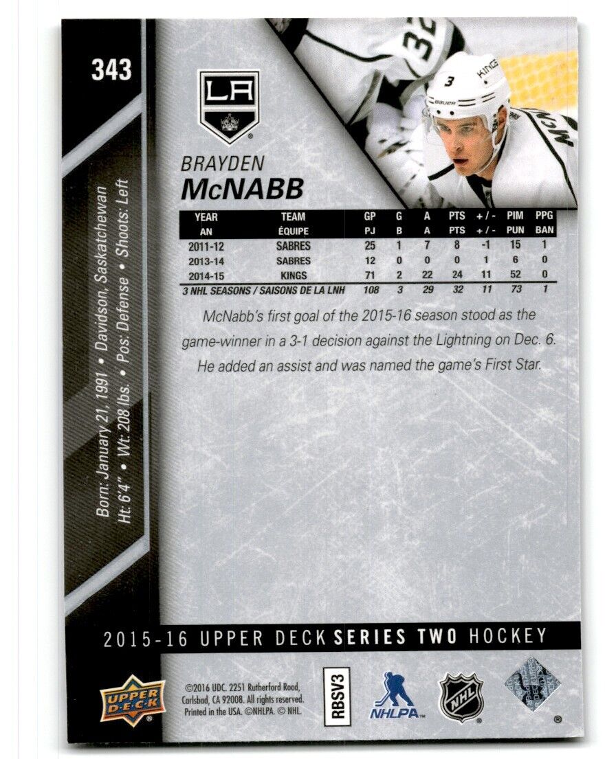 2015-16 Upper Deck Brayden McNabb Los Angeles Kings #343