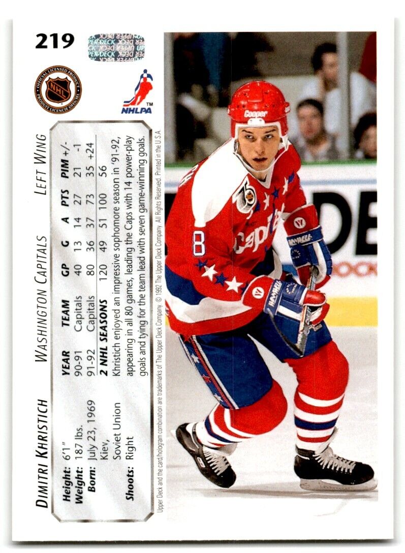 1992-93 Upper Deck Dmitri Khristich Washington Capitals #219B